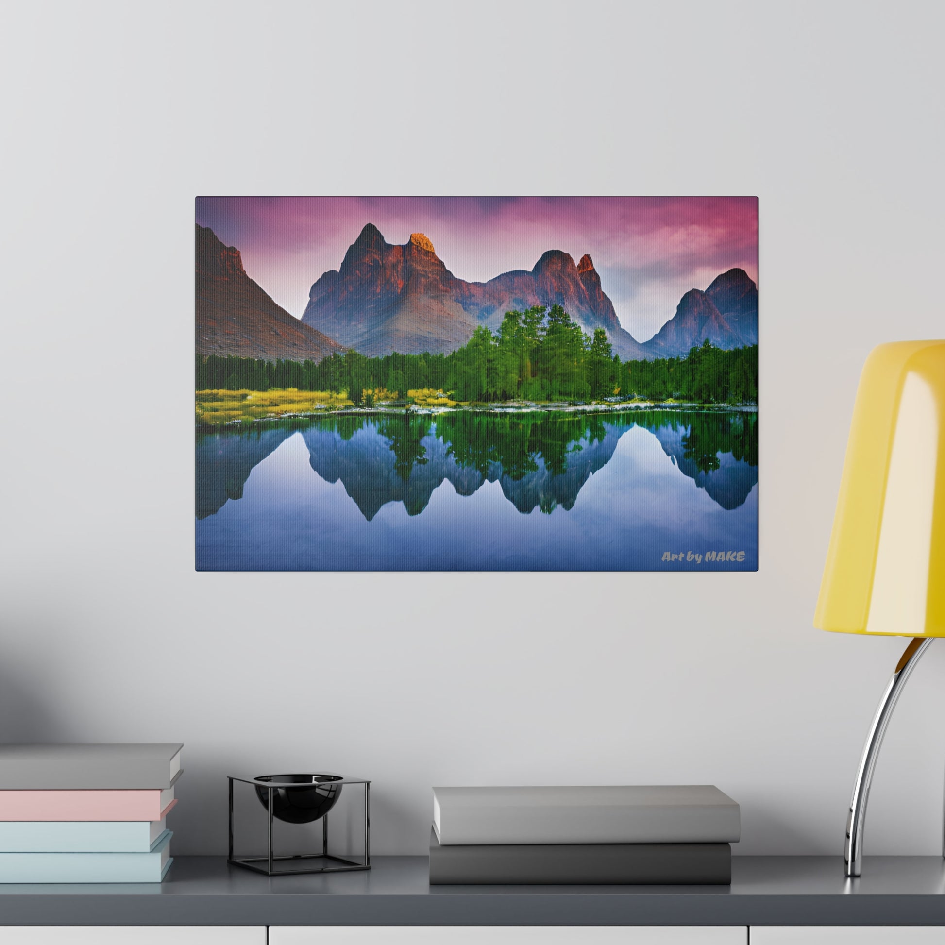 Americana-style mountain and lake art