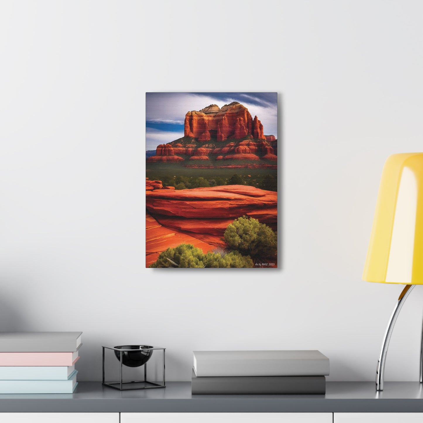 Unique red rock formation on canvas