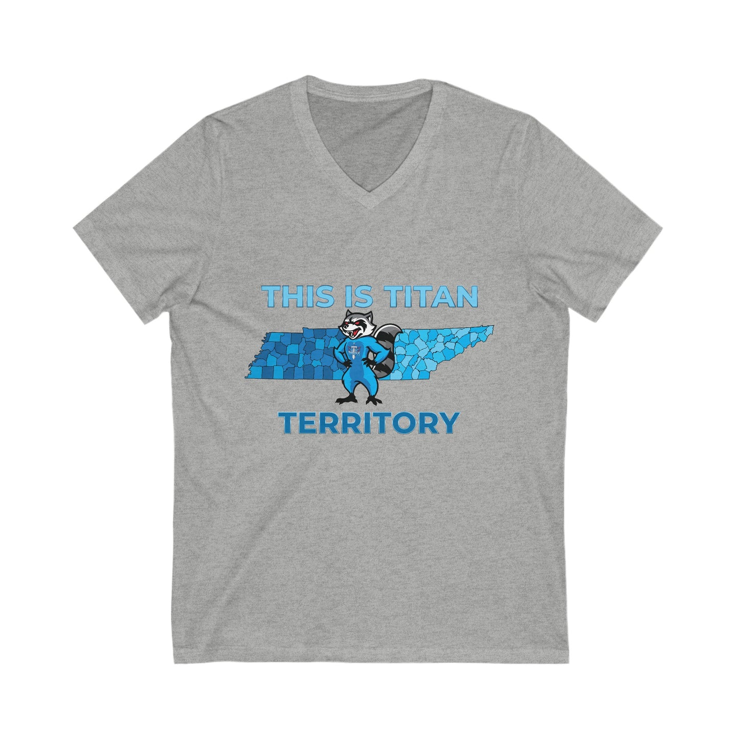 V-neck shirt with Titans raccoon art